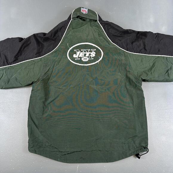 VTG New York Jets Jacket Boys Medium Green Black Hooded Reebok On Field Zip - Picture 8 of 10
